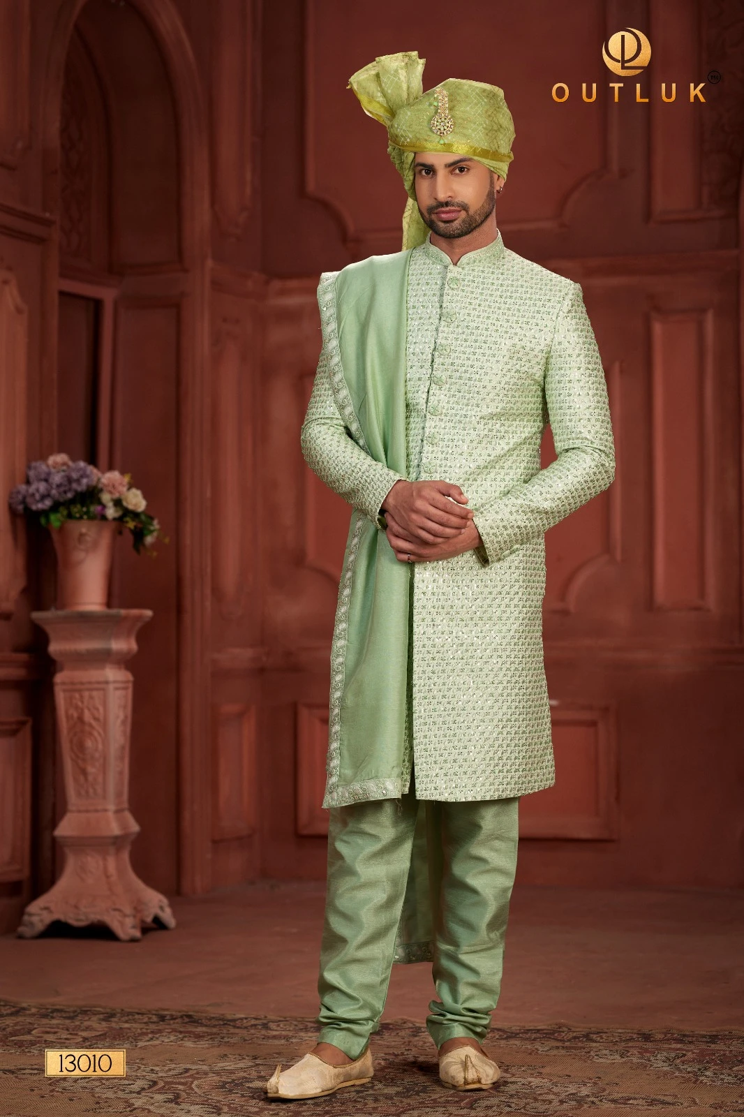 Outluk Wedding Sherwani Vol 13 Pure Silk Wholesale Handwork Sherwani Collection Catalog — Singles, MPA wholesale from Surat - Gallery Image 4